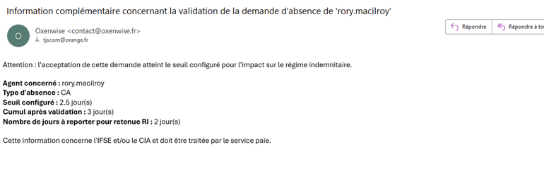 Notification email (régime indemnitaire) Notification email (régime indemnitaire)