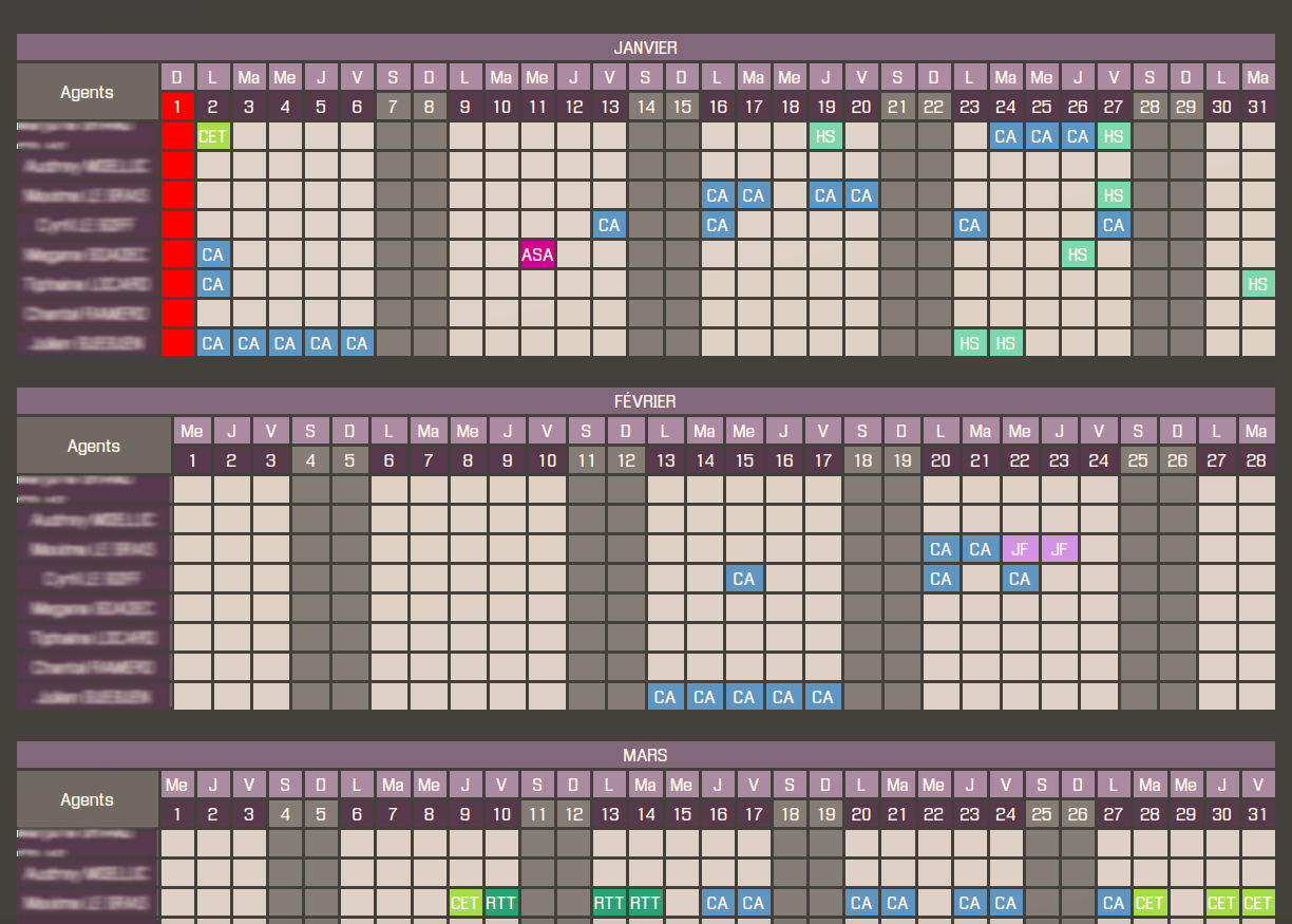 Exemple de calendrier des absences