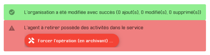 Bouton pour retirer un agent d'un service, avec activités