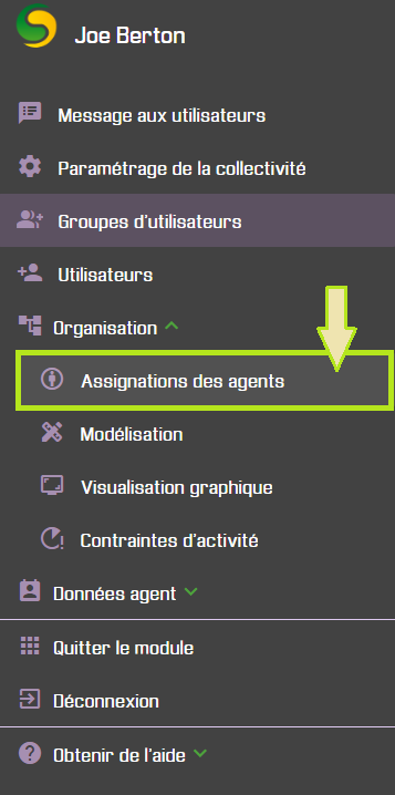 Menu assignations de services aux agents