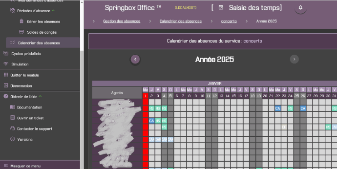 Calendrier des absences