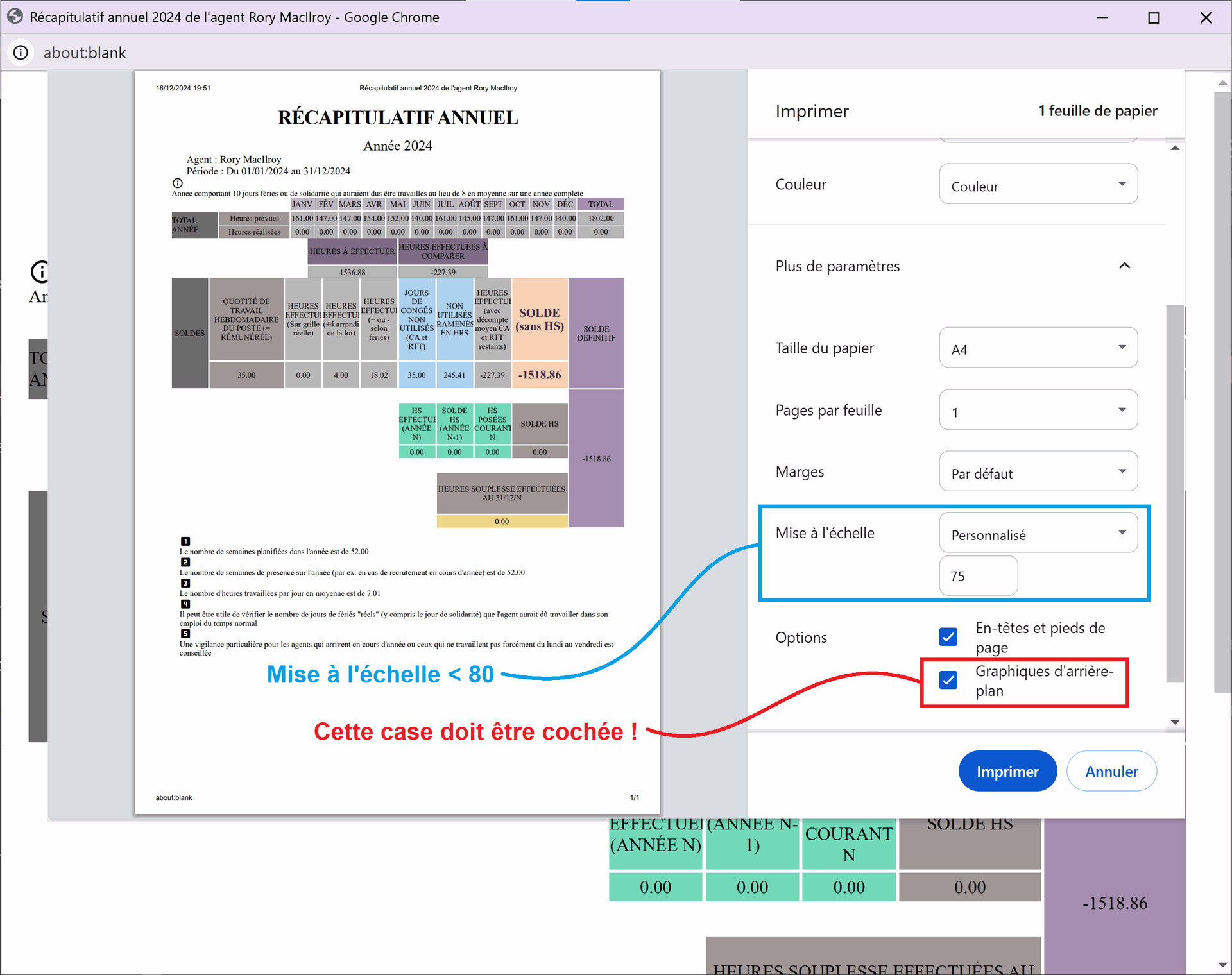 Impression du récap annuel