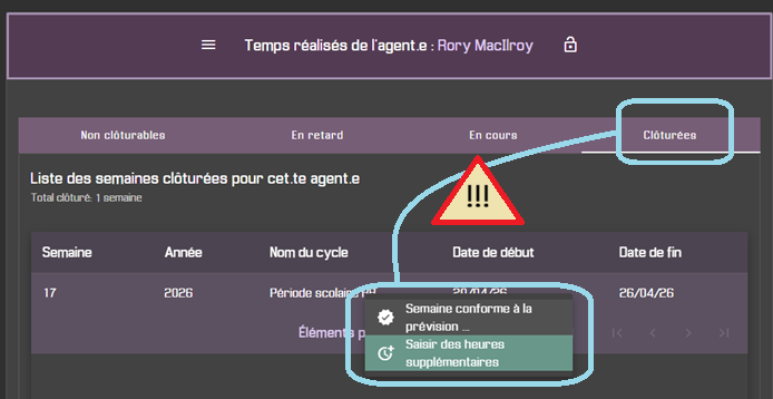 Modification d'une semaine clôturée