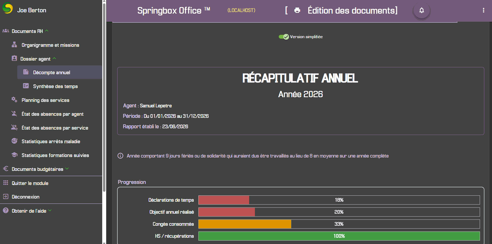Rapport temps de travail d'un agent Rapport temps de travail d'un agent
